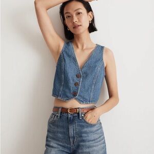 Madewell Cropped Cotton Hemp Vest, Size 12, Medium Wash